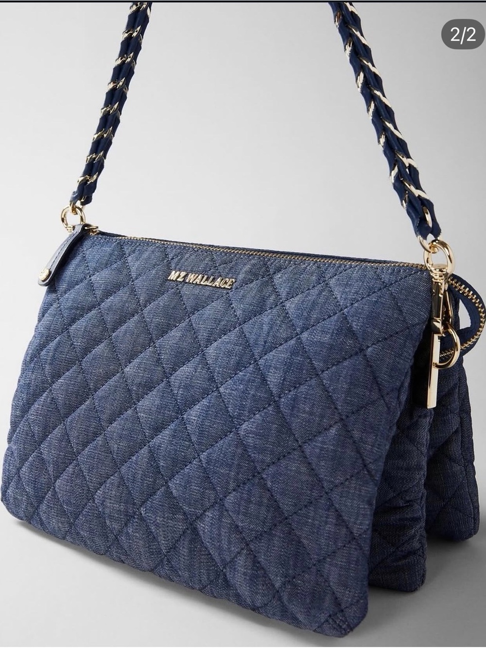 MZ Wallace Large Crosby Pippa Indigo Denim Quilted Crossbody Bag